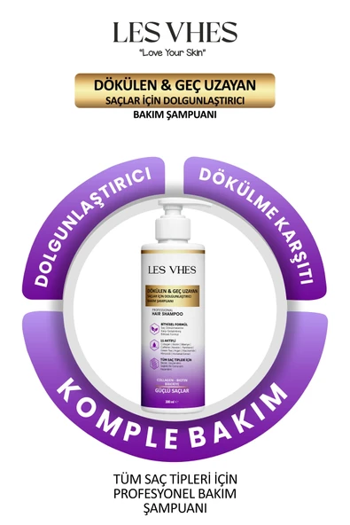 LES VHES Kolajen Ve Keratin Dökülen Ve Geç Uzayan Saçlar Için 11 Aktifli Saç Dökülmesi Karşıtı Şampuan 300 ml - 5