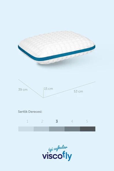 Viscofly Visco Collagen Ortopedik Yastık - 53 cm x 39 cm x 13 cm - Mavi - Resim 7