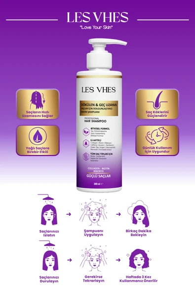 LES VHES Kolajen Ve Keratin Dökülen Ve Geç Uzayan Saçlar Için 11 Aktifli Saç Dökülmesi Karşıtı Şampuan 300 ml - 4