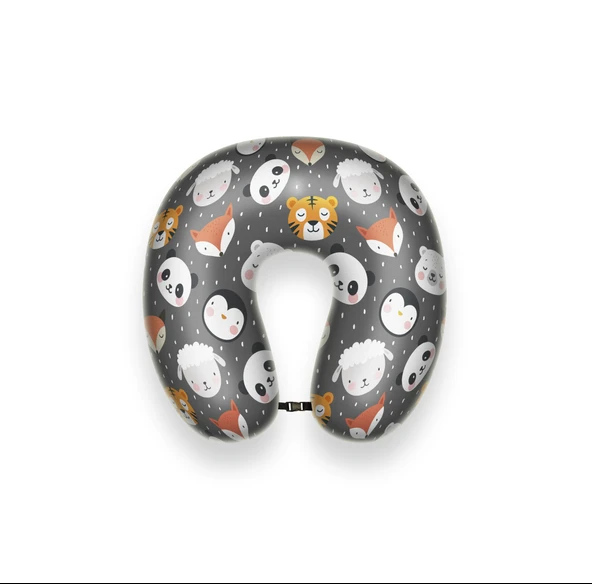 Viscofly Visco Ortopedik Seyahat Yastığı- Boyun Yastığı - 30 x 30 x 10 cm - Sevimli Dostlar