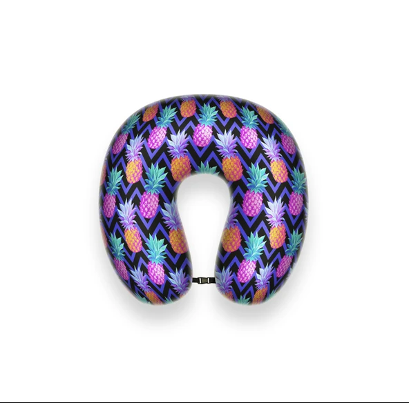 Viscofly Visco Ortopedik Seyahat Yastığı- Boyun Yastığı - 30 x 30 x 10 cm - Ananas Desen
