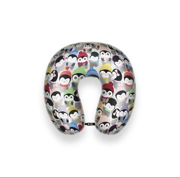 Viscofly Visco Ortopedik Seyahat Yastığı - Boyun Yastığı - 30 x 30 x 10 cm - Penguen Desen