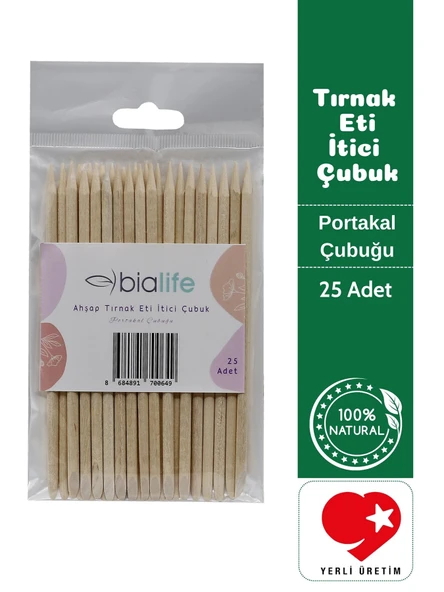 Tırnak Eti İtici Ahşap Portakal Çubuğu (25 Adet) - Bialife