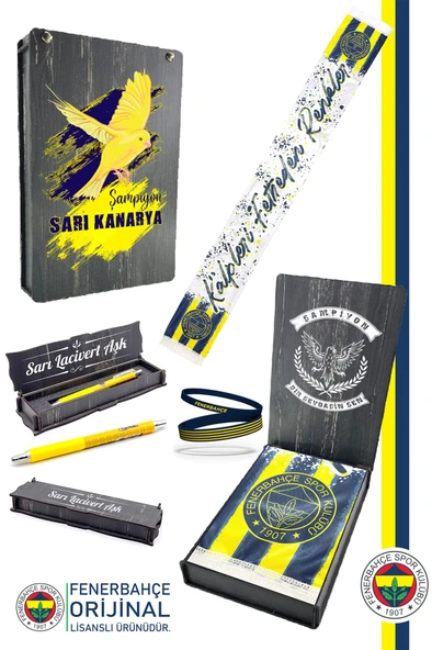 Fenerbahçe Orijinal Lisanslı Kalpleri Fetheden Renkler Şal Atkı Bileklik ve Premium Uçlu Kalem Set