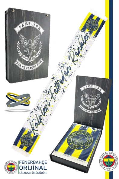Fenerbahçe Orijinal Lisanslı Kalpleri Fetheden Renkler Fenerbahçe Şal Atkı ve Bileklik Set Kutulu
