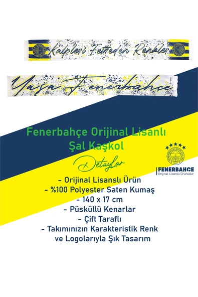 Fenerbahçe Orijinal Lisanslı Kalpleri Fetheden Renkler Fenerbahçe Şal Atkı ve Hybrt Tükenmez Kalem - 3