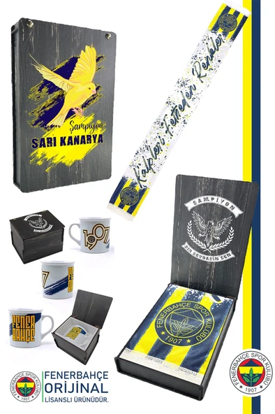 Fenerbahçe Orijinal Lisanslı Kalpleri Fetheden Renkler Fenerbahçe Şal Atkı Seramik Kupa Set Kutulu