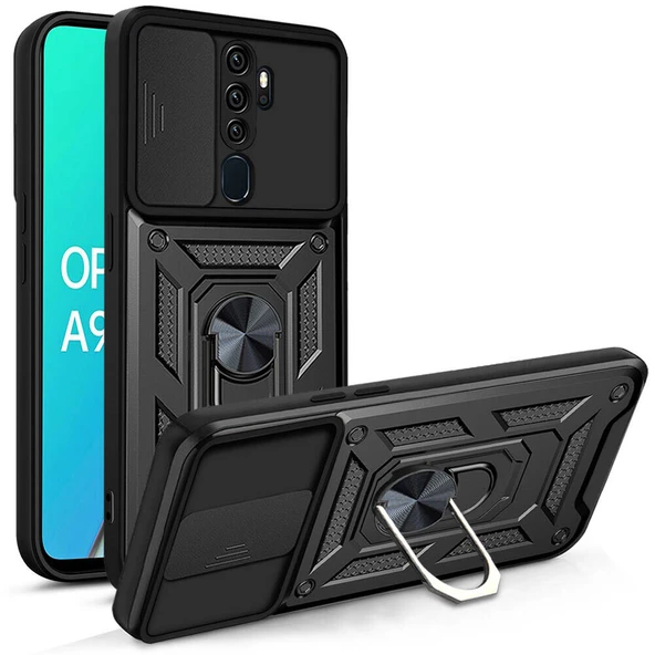 Oppo A9 2020 Kılıf Magnetik Standlı Kamera Korumalı  Sürgülü Vega Kapak