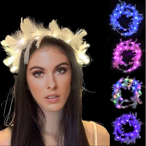 Led Işıklı RGB 3 Fonksiyonlu Otrişli Parti Tacı Beyaz Renk ürün görseli