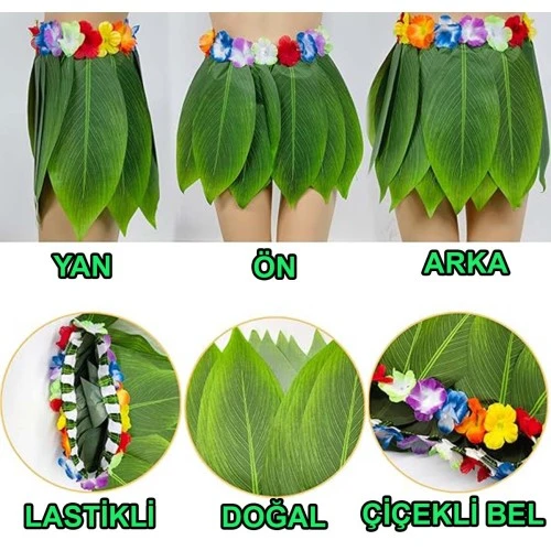 Tropikal Esintili Hawaii Yapraklı Parti Eteği Yetişkin Boy - 4