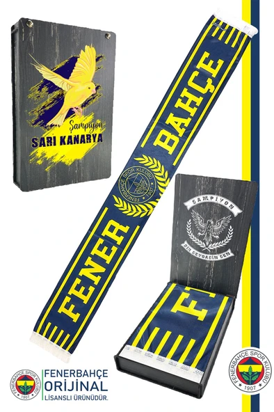 Fenerbahçe Orijinal Lisanslı Since 1907 Fenerbahçe Şal Atkı Kanarya Baskılı Ahşap Kutulu