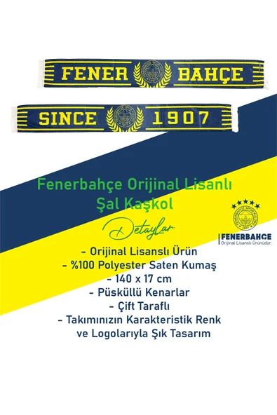 Fenerbahçe Orijinal Lisanslı Since 1907 Fenerbahçe Şal Atkı ve Bileklik Set Kanarya Baskılı Kutulu - 3