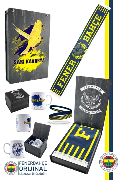 Fenerbahçe Orijinal Lisanslı Since 1907 FB Şal Atkı Kupa ve Bileklik Set Hediyelik Kutulu