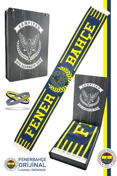 Fenerbahçe Orijinal Lisanslı Since 1907 Fenerbahçe Şal Atkı ve Bileklik Set Kanarya Baskılı Kutulu