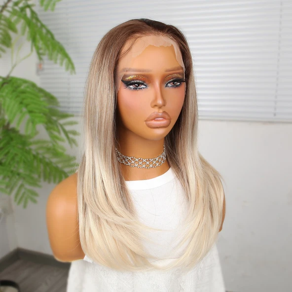 Kumral Beyaz Platin Ombreli Tül Peruk - Resim 3