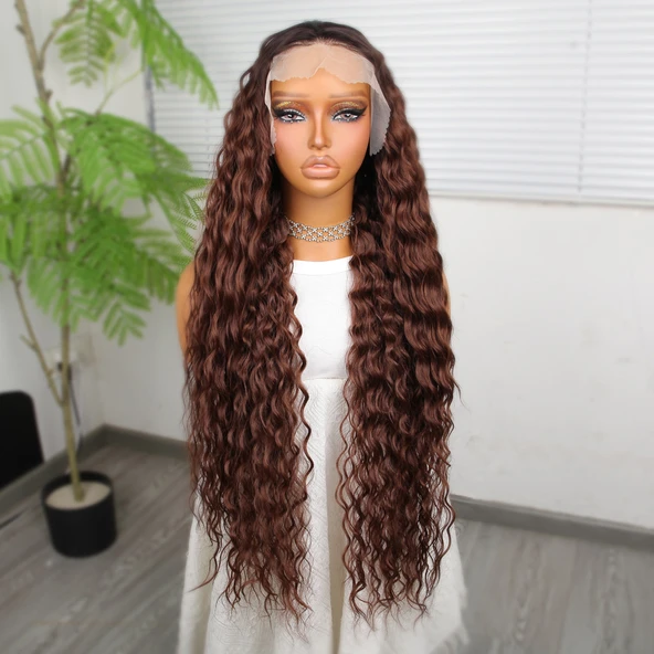 Kahve Karamel Ombreli Fiber Sentetik Tül Peruk - Resim 2