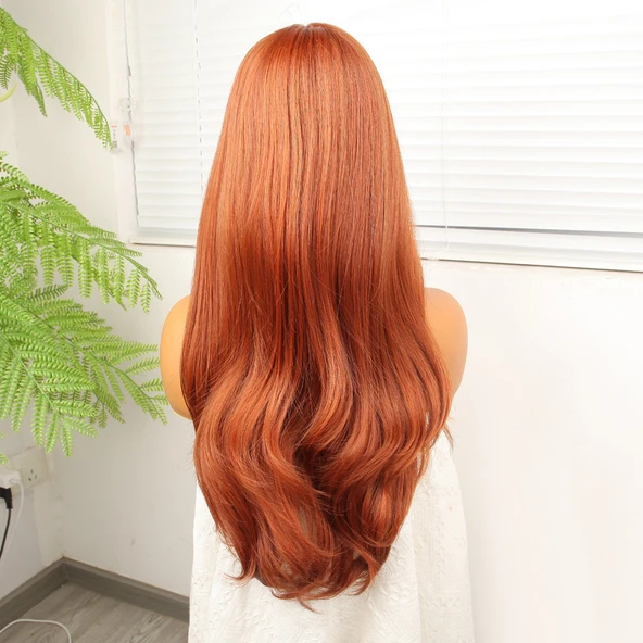 Bakır Fiber Sentetik Hafif Dalgalı Tül Peruk - Resim 5