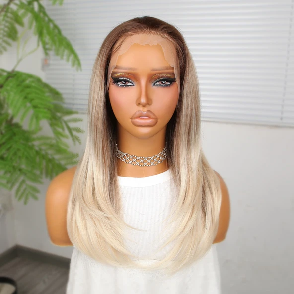 Kumral Beyaz Platin Ombreli Tül Peruk - Resim 2