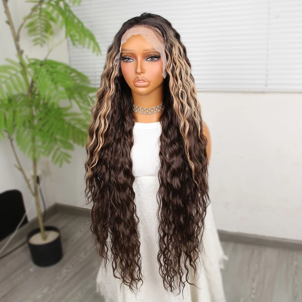 Kahverengi Balköpüğü Işıltılı Fiber Sentetik Tül Peruk - Resim 4