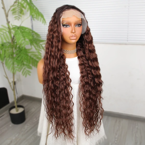 Kahve Karamel Ombreli Fiber Sentetik Tül Peruk - Resim 3