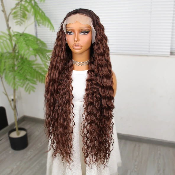 Kahve Karamel Ombreli Fiber Sentetik Tül Peruk - Resim 4