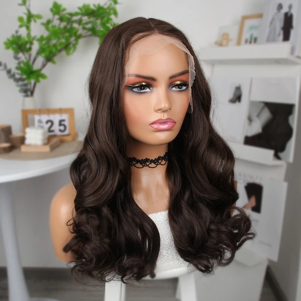 Kahverengi Orta Boy Hafif Dalgalı Tül Peruk - Resim 2