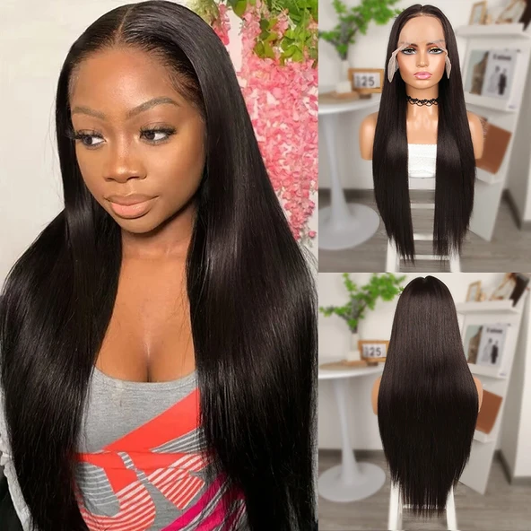 Koyu Kestane Ekstra Uzun Fiber Sentetik Düz Tül Peruk ürün görseli