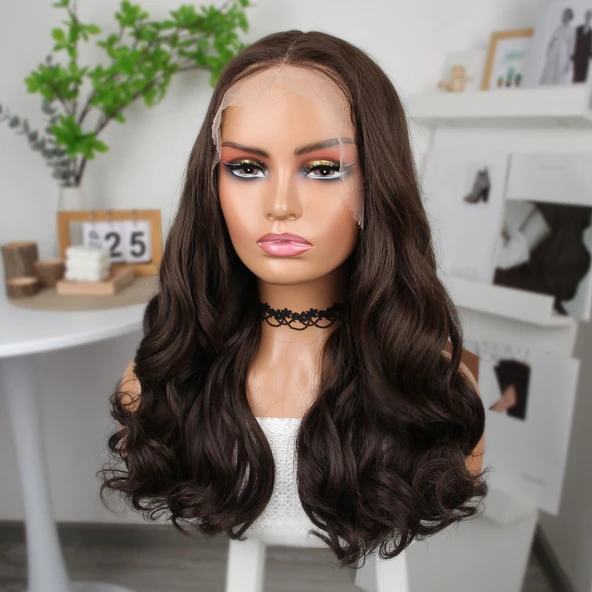 Kahverengi Orta Boy Hafif Dalgalı Tül Peruk - Resim 3