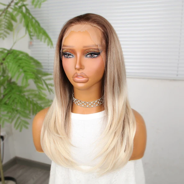 Kumral Beyaz Platin Ombreli Tül Peruk - Resim 4