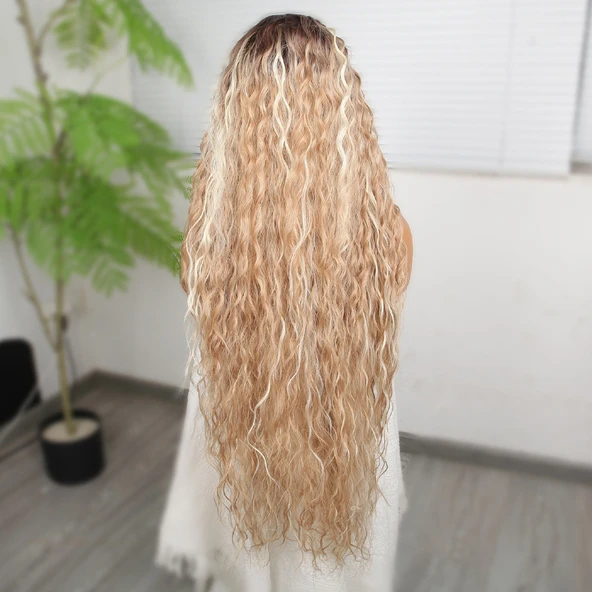 Kumral Balköpüğü Ombreli ve Röfleli Fiber Sentetik Tül Peruk - Resim 5