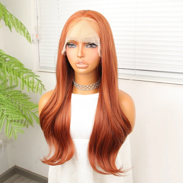 Bakır Fiber Sentetik Hafif Dalgalı Tül Peruk - Resim 4