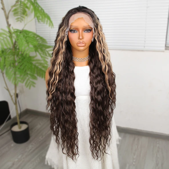 Kahverengi Balköpüğü Işıltılı Fiber Sentetik Tül Peruk - Resim 2