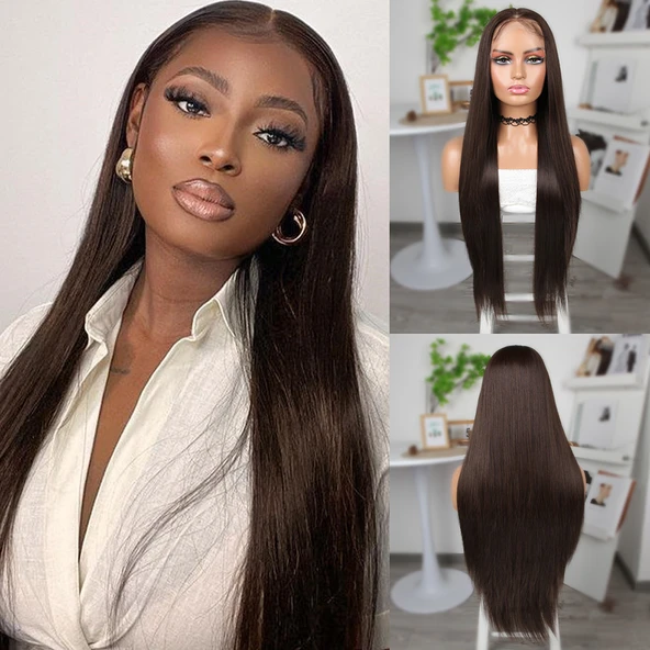 Kumral Ekstra Uzun Fiber Sentetik Düz Tül Peruk ürün görseli