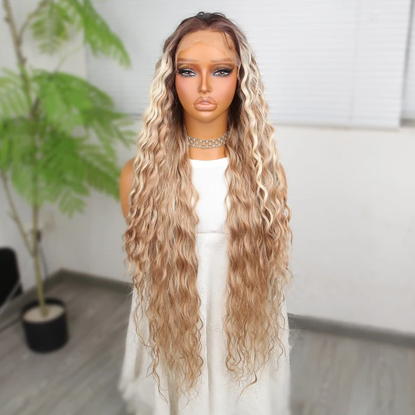 Kumral Balköpüğü Ombreli ve Röfleli Fiber Sentetik Tül Peruk - Resim 2