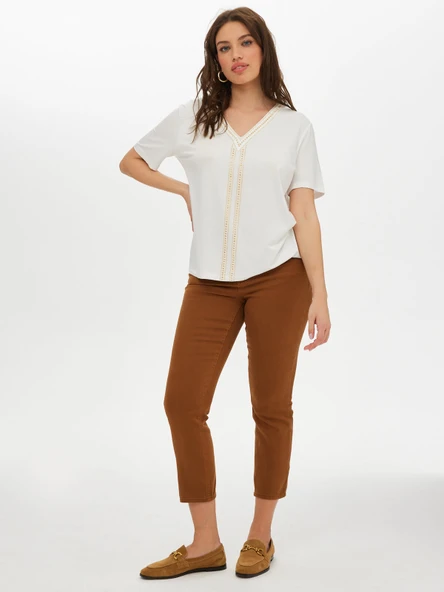 Faik Sönmez Minimalist V Yaka Oversize Tişört - Kısa Kol - 5