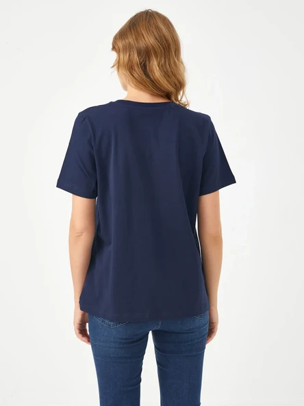 Faik Sönmez Minimalist V Yaka Kısa Kol Kadın T-Shirt - Günlük Şıklık - 4