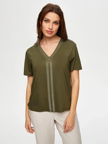 Faik Sönmez Minimalist V Yaka Oversize Tişört - Kısa Kol - 12