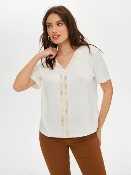 Faik Sönmez Minimalist V Yaka Oversize Tişört - Kısa Kol - 7