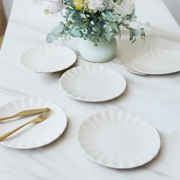 Keramika Beyaz Sirius Pasta Tabağı 22 Cm 6 Adet 004 - 2