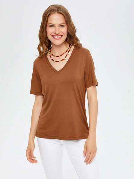 Faik Sönmez Oversize V Yaka Kadın T-Shirt - Rahat ve Şık - Resim 10