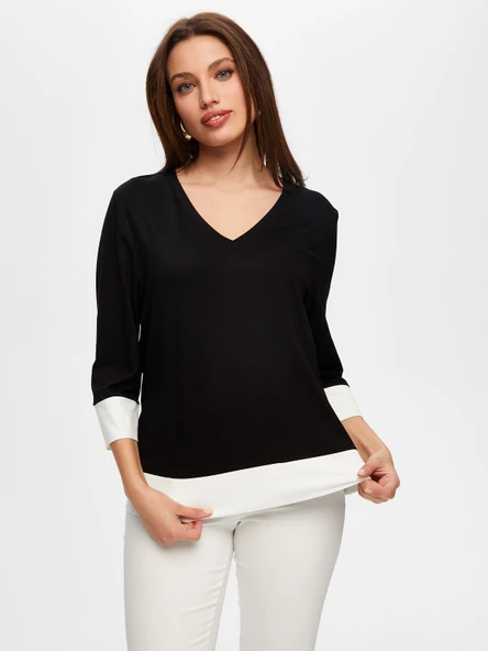 Faik Sönmez Minimalist V Yaka 3/4 Kol Kadın T-Shirt - Günlük & İş