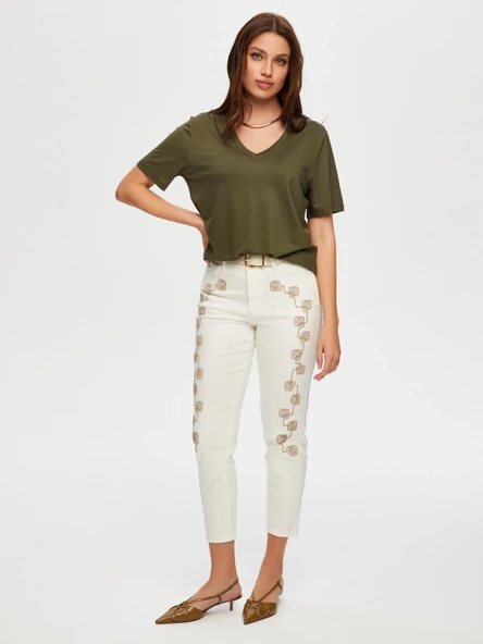 Faik Sönmez Oversize V Yaka Kadın T-Shirt - Rahat ve Şık - Resim 2