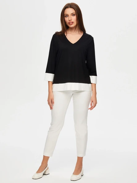 Faik Sönmez Minimalist V Yaka 3/4 Kol Kadın T-Shirt - Günlük & İş - 2