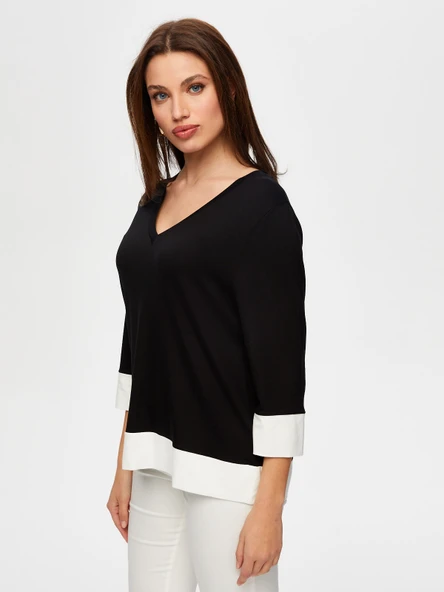 Faik Sönmez Minimalist V Yaka 3/4 Kol Kadın T-Shirt - Günlük & İş - 7