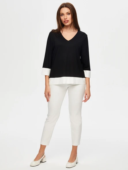 Faik Sönmez Minimalist V Yaka 3/4 Kol Kadın T-Shirt - Günlük & İş - 5