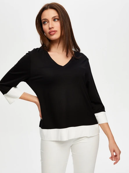 Faik Sönmez Minimalist V Yaka 3/4 Kol Kadın T-Shirt - Günlük & İş - 6