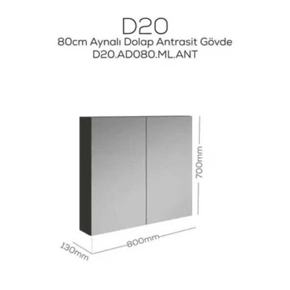Creavit D20 Aynalı Dolap Antrasit
