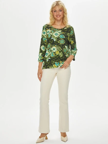 Faik Sönmez Kadın Çiçek Desenli 3/4 Kol Regular Fit T-Shirt - 2