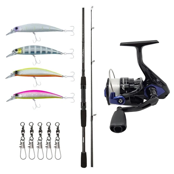 YekOutdoor Spin Olta Seti Okuma Wave Power 2,74 cm 7-30 gr 2 Parça Spin Kamışı&Okuma Fin Chaser X FNX-40BL Blue 1BB Olta Makinesi