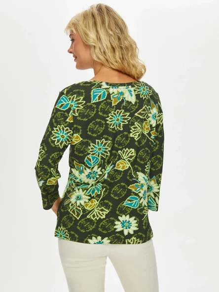 Faik Sönmez Kadın Çiçek Desenli 3/4 Kol Regular Fit T-Shirt - 3